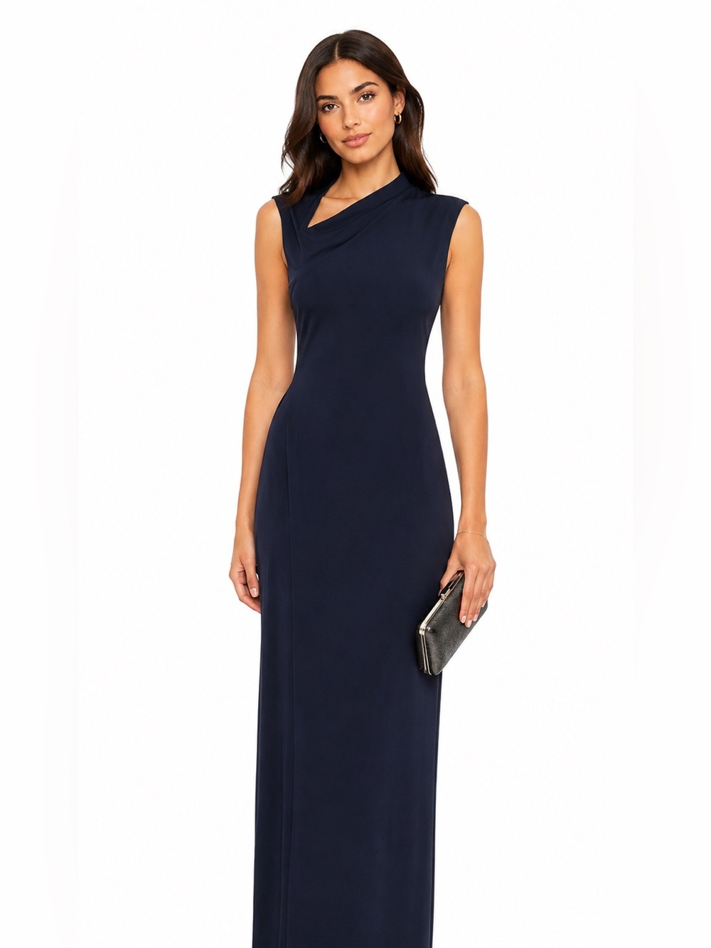 Tahari NWT Navy Blue Jersey Jeanie Minimalist Contemporary Maxi Dress Small